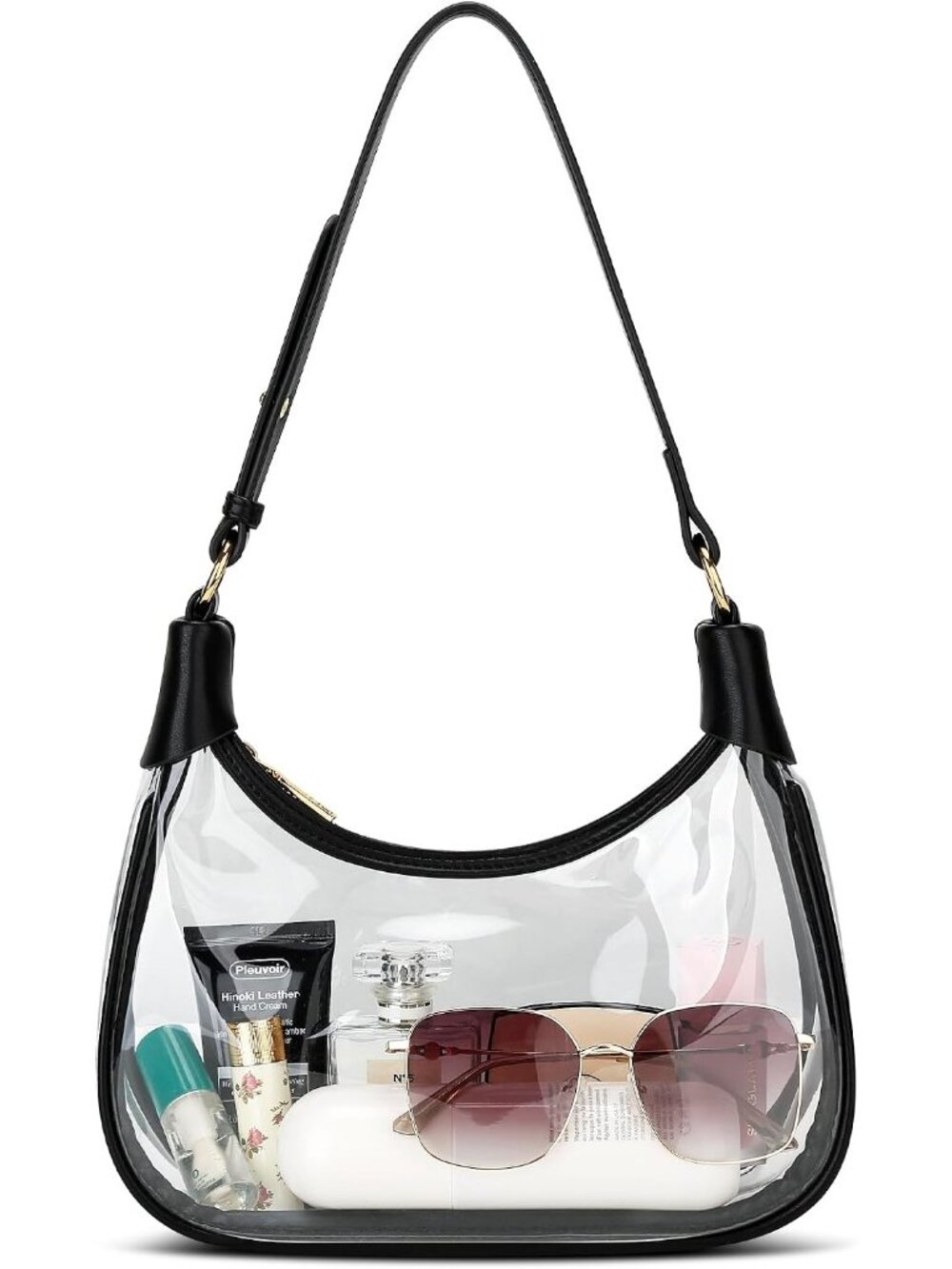 Womens Black Crescent Ruched Mini Hobo Underarm Handbag Purse Shoulder Bag